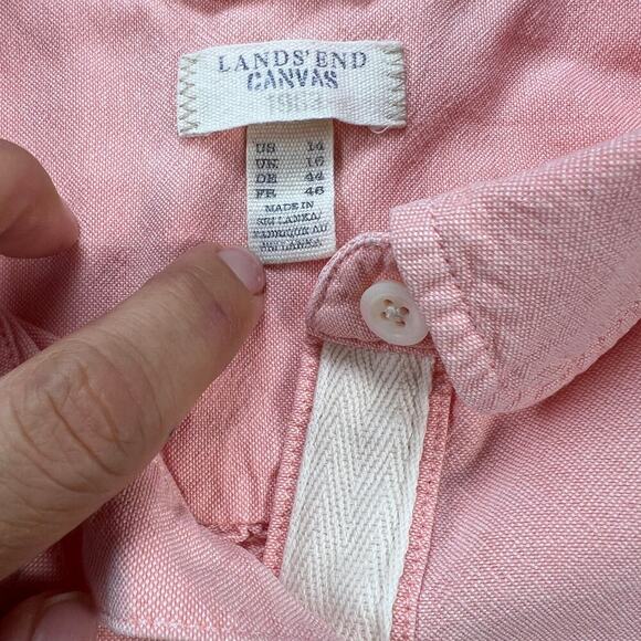 Lands’ End Canvas Peachy Pink Cotton Blend Shirt Dress Size 14 - Picture 7 of 11